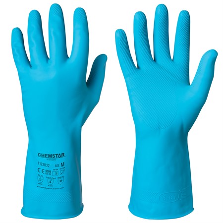 Flergångshandske Latex Kemikalieresistent stl M 8 blå