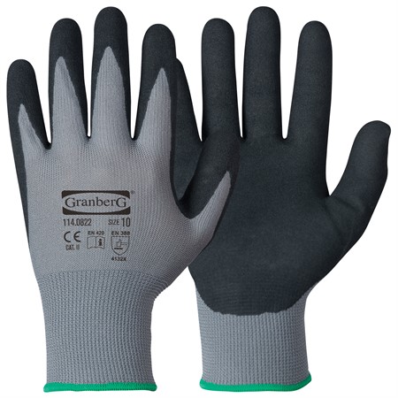 Handske,montage,nitril,polyester,svart/grå 10