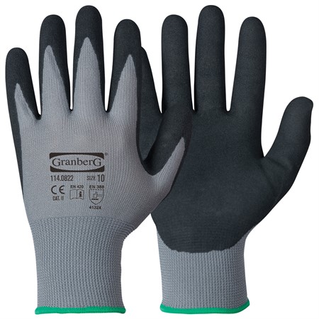 Montagehandskar i polyester med nitrilbeläggning, svart/grå strl7