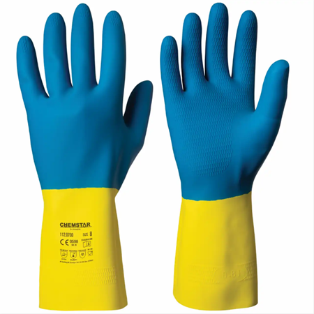 Flergångshandske latex kemresistent Blå/Gul 9/L Granberg 0700