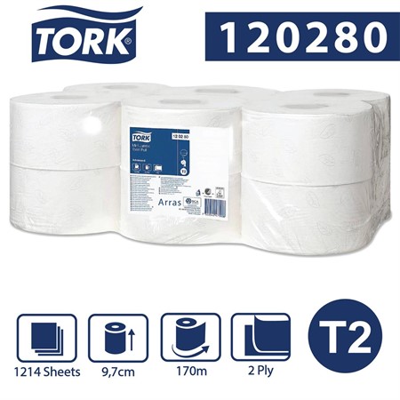 Toapapper Tork Jumbo Mini Advanced grå löv T2 2-lag