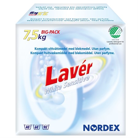 Tvättmedel vittvätt 7,5 kg Lavér White Sensitive Nordex
