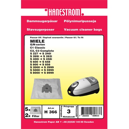 Dammpåse Miele S5000-S5999 5-pack + 2 filter