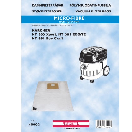 Dammpåse Kärcher microfiber NT351. NT361 ECO 5-pack