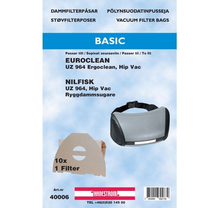 Dammpåse Ryggdammsugare UZ96 10-pack + 1 filter