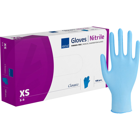 Engångshandske Classic nitril blå XS puderfri Abena