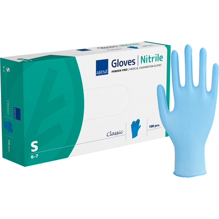 Engångshandske Classic nitril blå S puderfri Abena