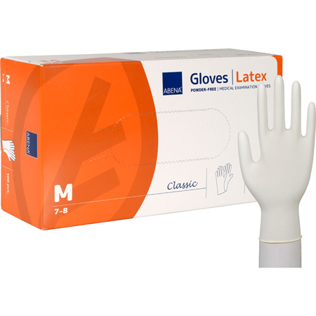 Engångshandske Classic latex puderfri nature M Abena